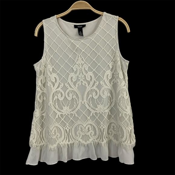 ALFANI Lace Overlay Tank Top Women PM Cream Quilted Flapper Fringe Regency Royal - Picture 1 of 9